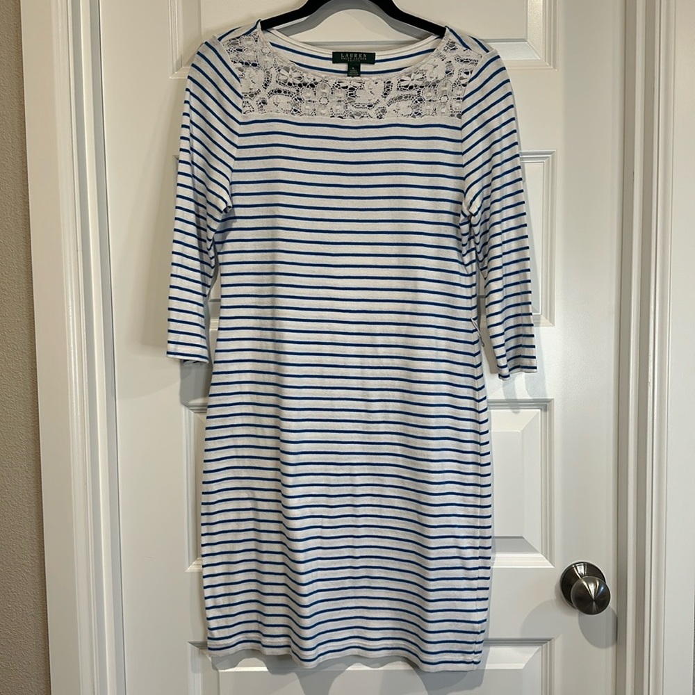 Lauren by Ralph Lauren Blue and White striped dress - EUC
